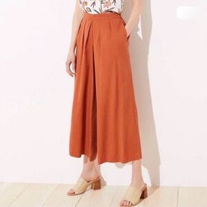 Loft Wide-Leg Pleated Culotte Pants in Burnt Orange